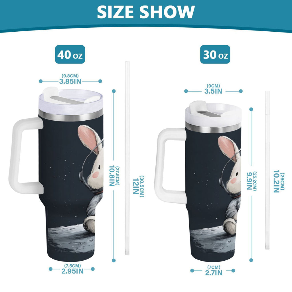 40 oz Insulated Stainless Steel Tumbler Double Wall Stainless Steel Tumbler with 2-Way Drinking Rabbit in A Space C673U