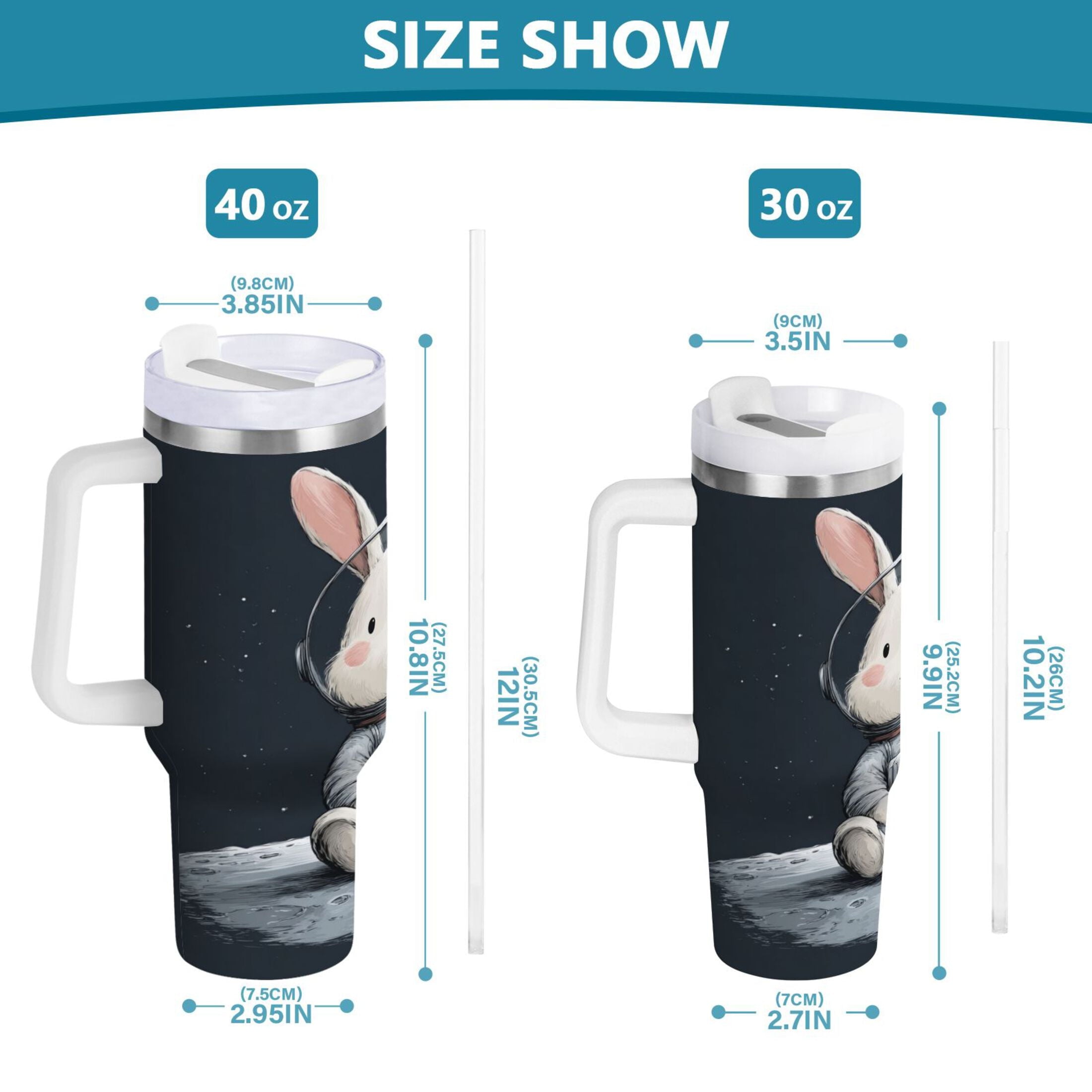 40 oz Insulated Stainless Steel Tumbler Double Wall Stainless Steel Tumbler with 2-Way Drinking Rabbit in A Space C673U