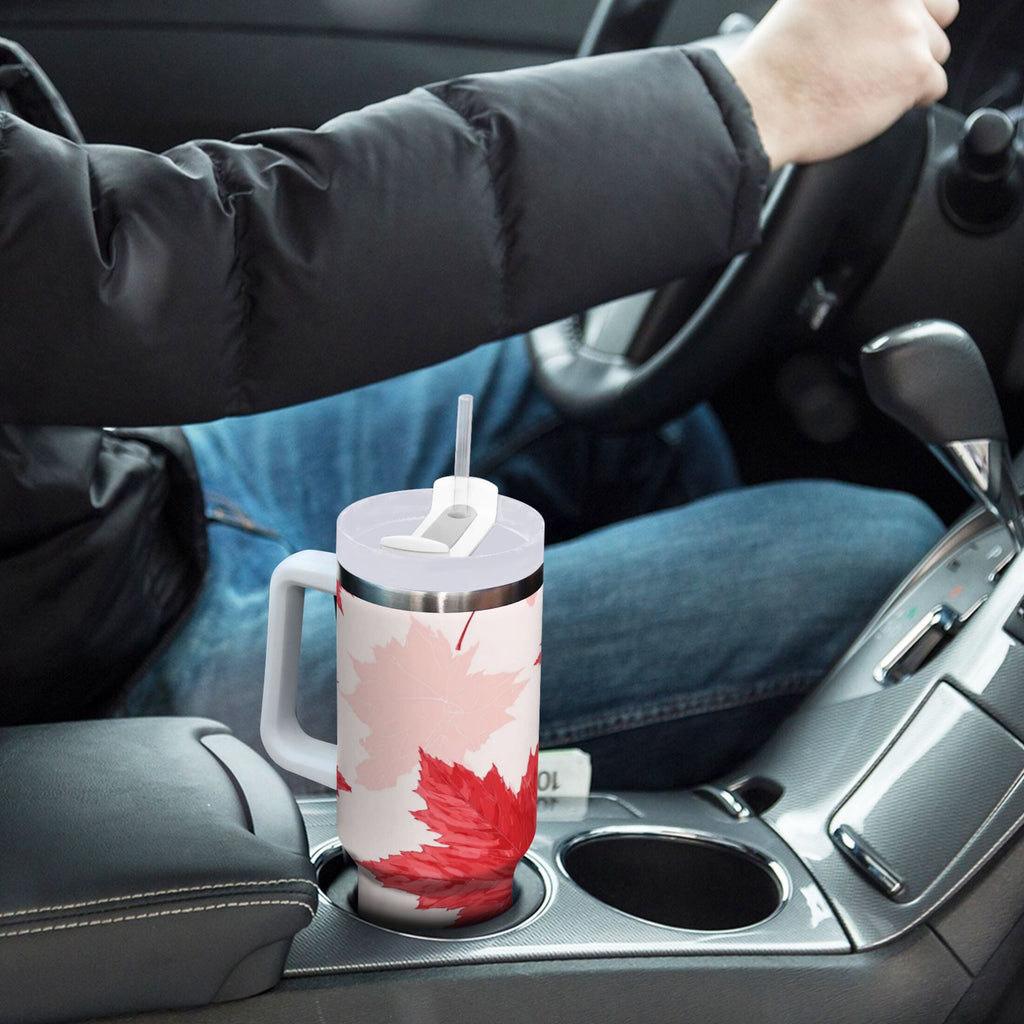 40 oz Insulated Stainless Steel Tumbler Double Wall Stainless Steel Tumbler with 2-Way Drinking Red Maple Leaves Pattern C601U