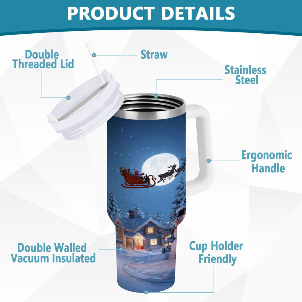 30 oz Insulated Stainless Steel Tumbler Double Wall Stainless Steel Tumbler with 2-Way Drinking Christmas Night Scene C606M