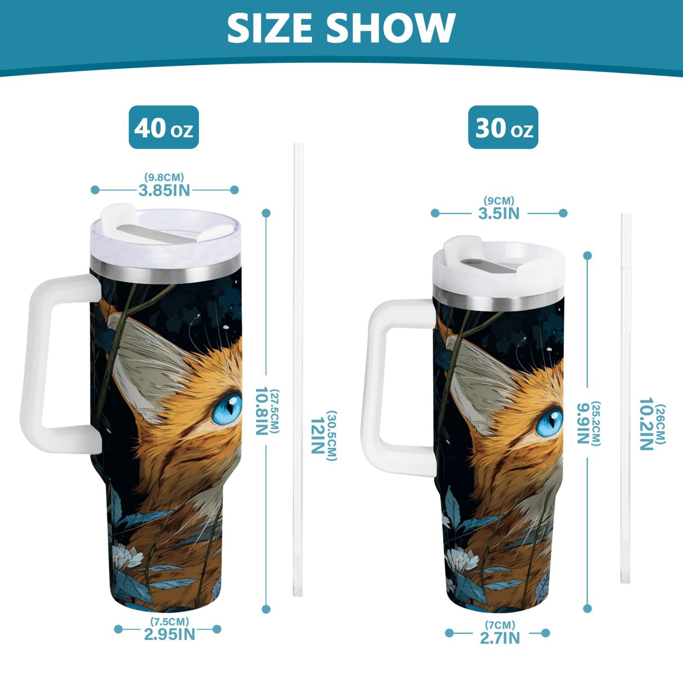 30 oz Insulated Stainless Steel Tumbler Double Wall Stainless Steel Tumbler with 2-Way Drinking Orange Cat with Blue Eyes C585S