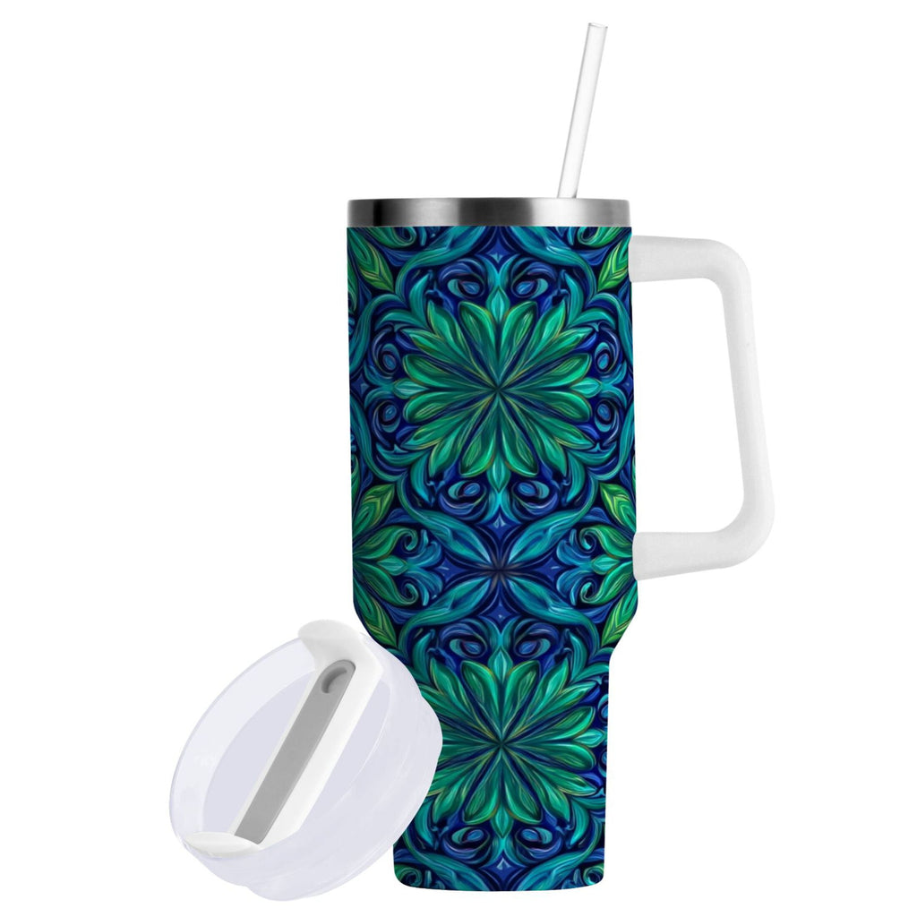 40 oz Insulated Stainless Steel Tumbler Double Wall Stainless Steel Tumbler with 2-Way Drinking Elegant Blue Traditional Patterns C603G