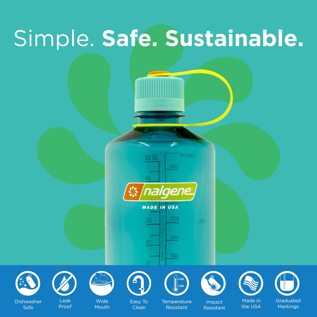 Nalgene Sustain Tritan BPA-Free Water Bottle Made with Material Derived from 50% Plastic Waste (using ISCC certified mass balance), 32 OZ, Narrow Mouth, Cerulean C158P