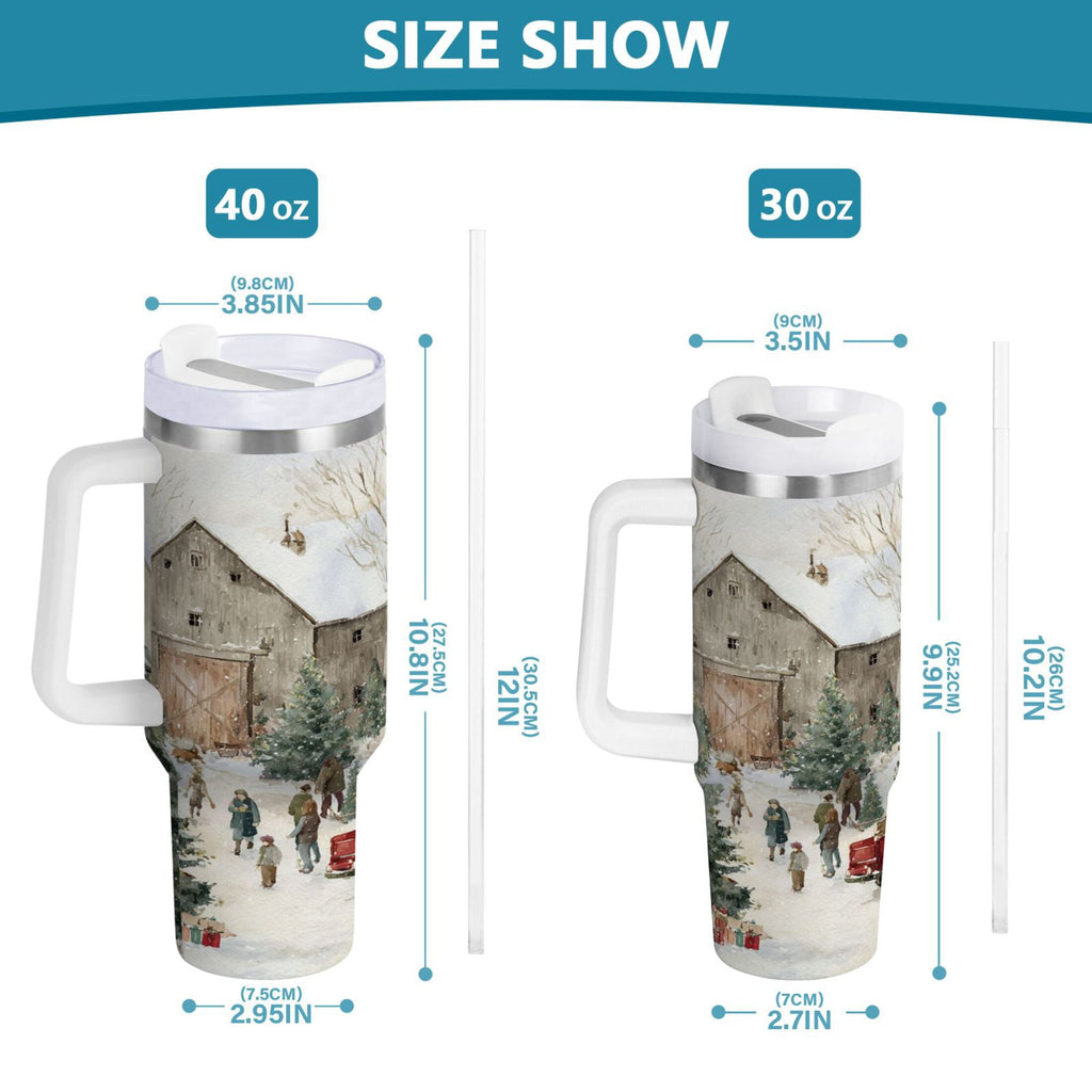 40 oz Insulated Stainless Steel Tumbler Double Wall Stainless Steel Tumbler with 2-Way Drinking Farm Snow Scene C645B