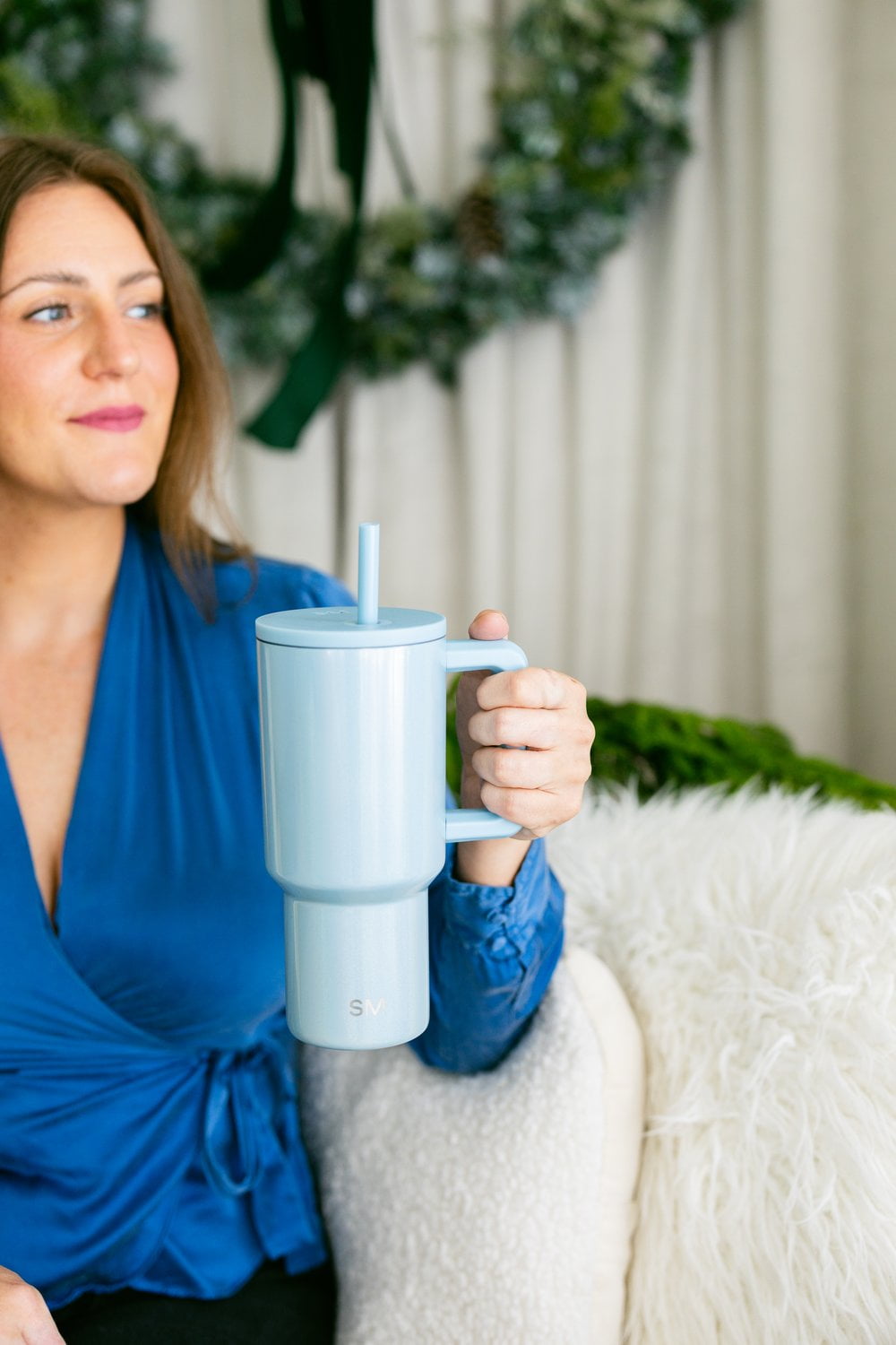 Simple Modern 30 fl oz Insulated Stainless Steel Trek Tumbler with Straw Lid | Seaglass Sage and Cream Checkmate C690P