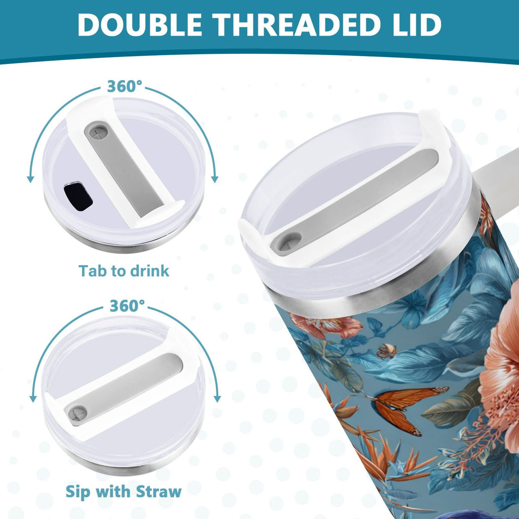 30 oz Insulated Stainless Steel Tumbler Double Wall Stainless Steel Tumbler with 2-Way Drinking Birds and Flowers C552Y
