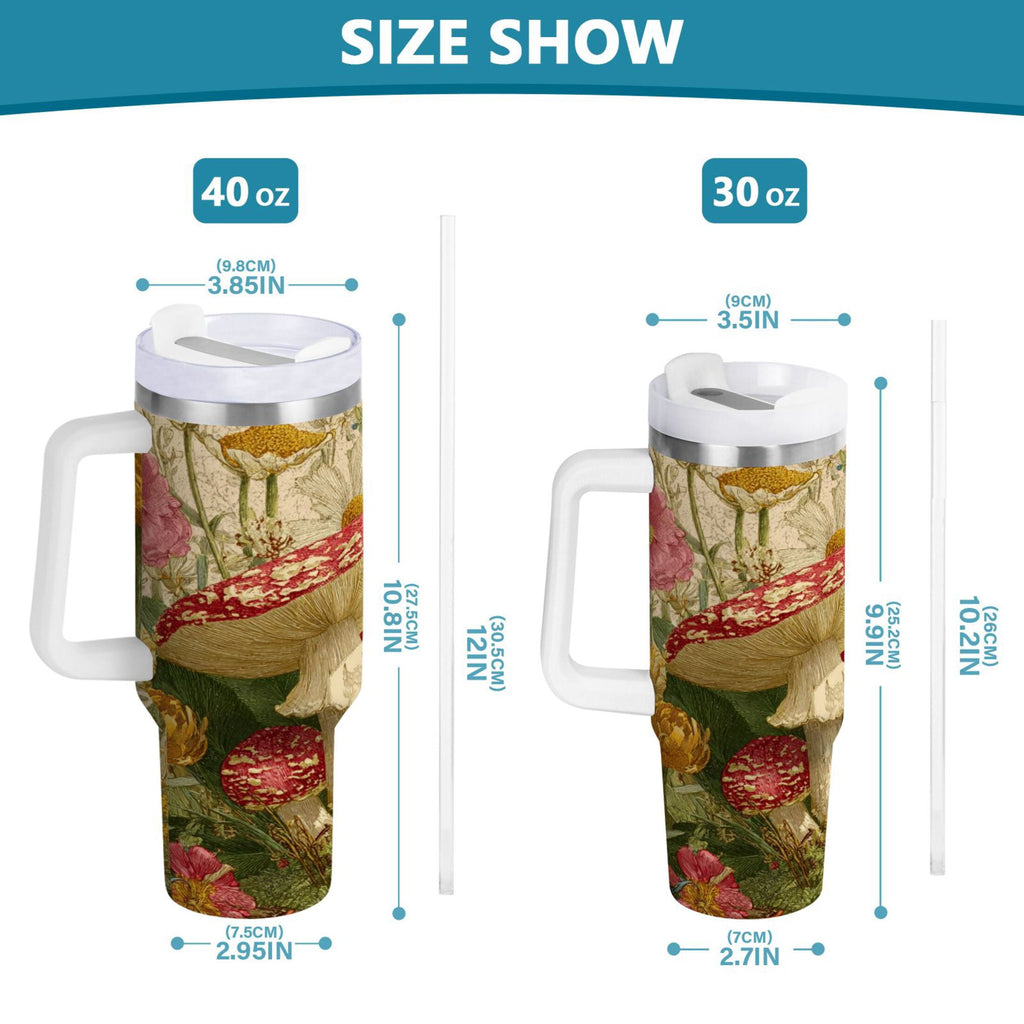 30 oz Insulated Stainless Steel Tumbler Double Wall Stainless Steel Tumbler with 2-Way Drinking Red Mushrooms with Flowers C449E