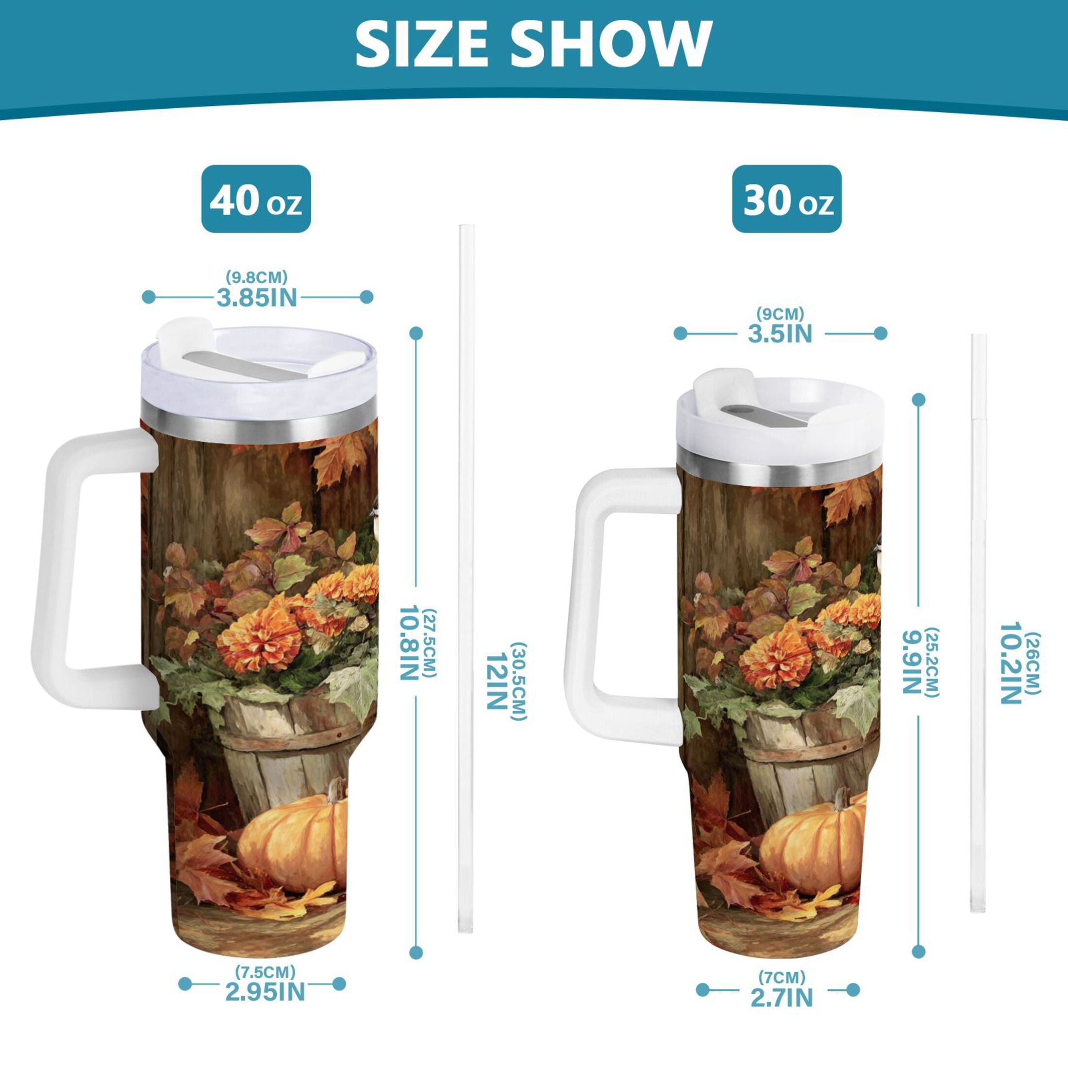 30 oz Insulated Stainless Steel Tumbler Double Wall Stainless Steel Tumbler with 2-Way Drinking Beautiful Fall Scene C610S