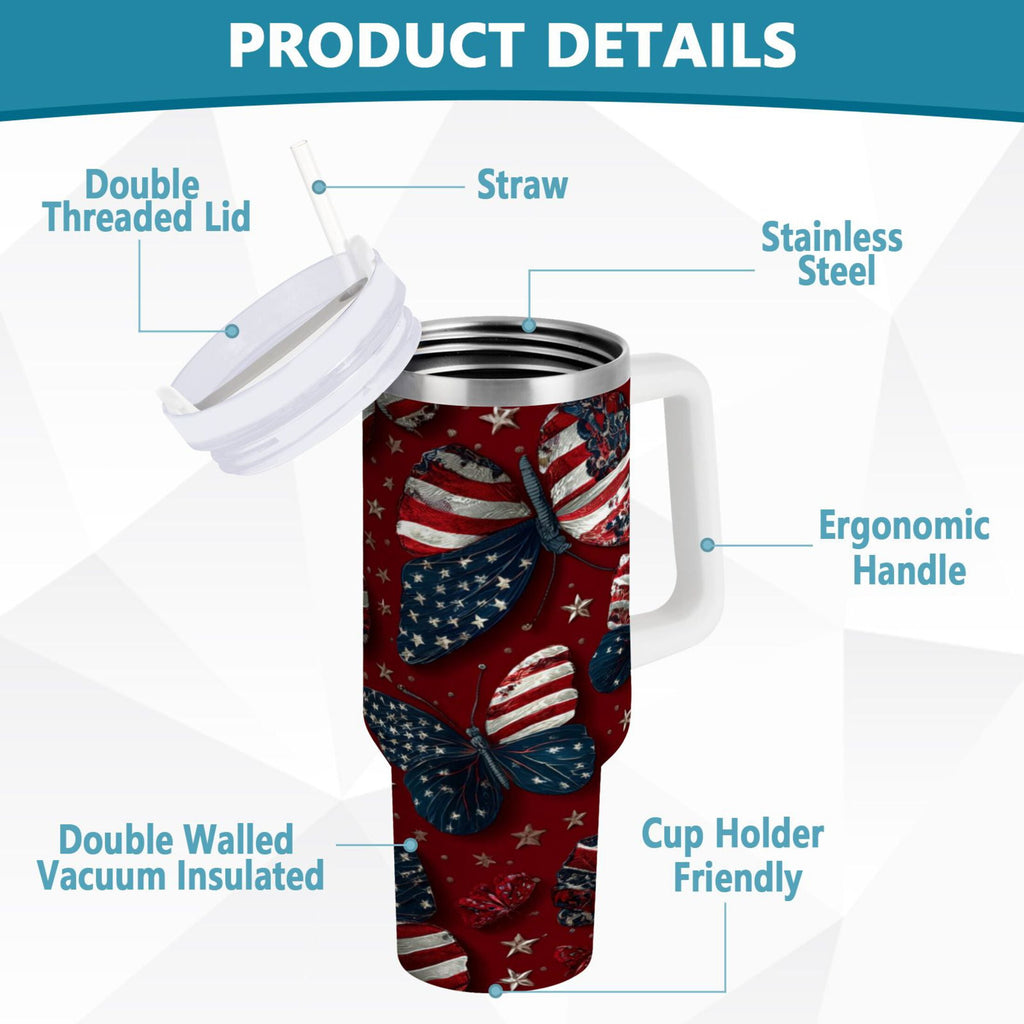 40 oz Insulated Stainless Steel Tumbler Double Wall Stainless Steel Tumbler with 2-Way Drinking Butterfly with National Flag C517Z