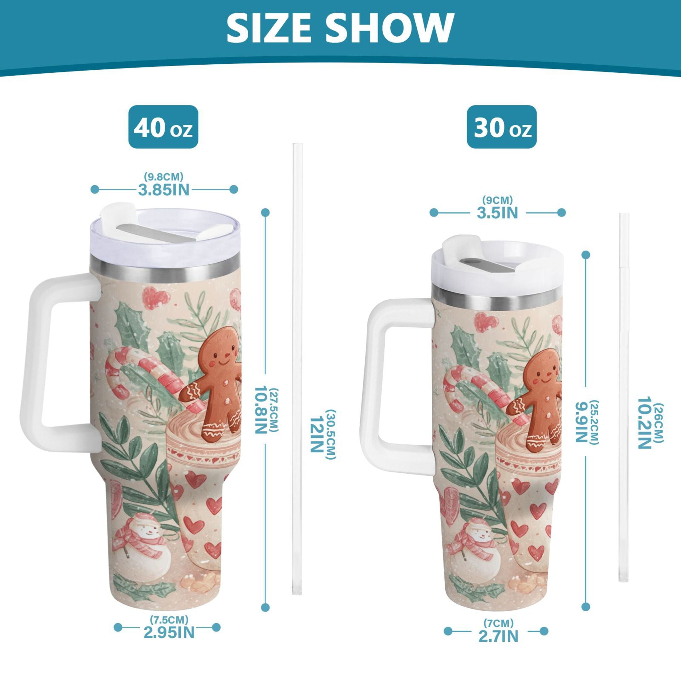 30 oz Insulated Stainless Steel Tumbler Double Wall Stainless Steel Tumbler with 2-Way Drinking Cute Christmas Design C600G