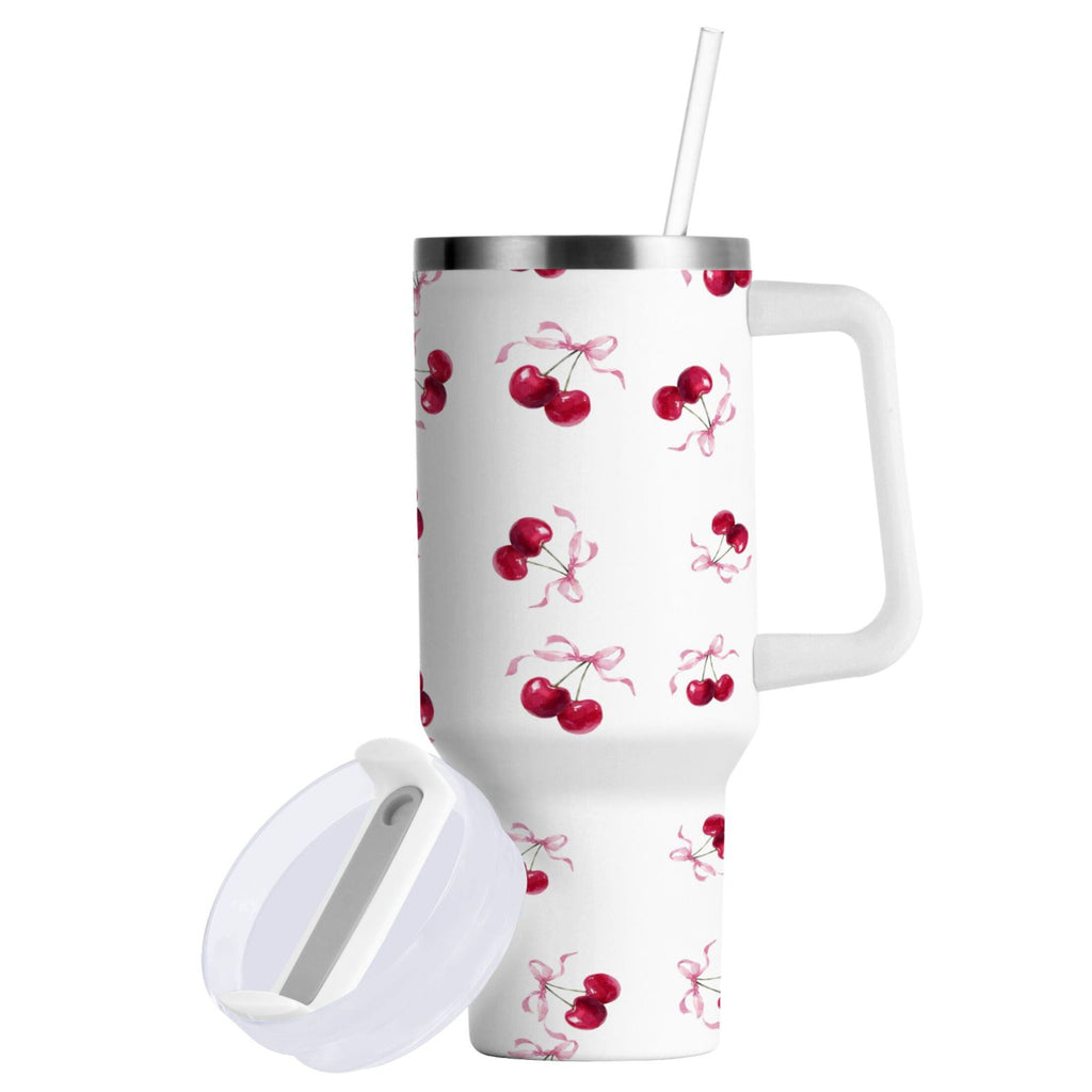 30 oz Insulated Stainless Steel Tumbler Double Wall Stainless Steel Tumbler with 2-Way Drinking Watercolor Cherries Pattern C604S