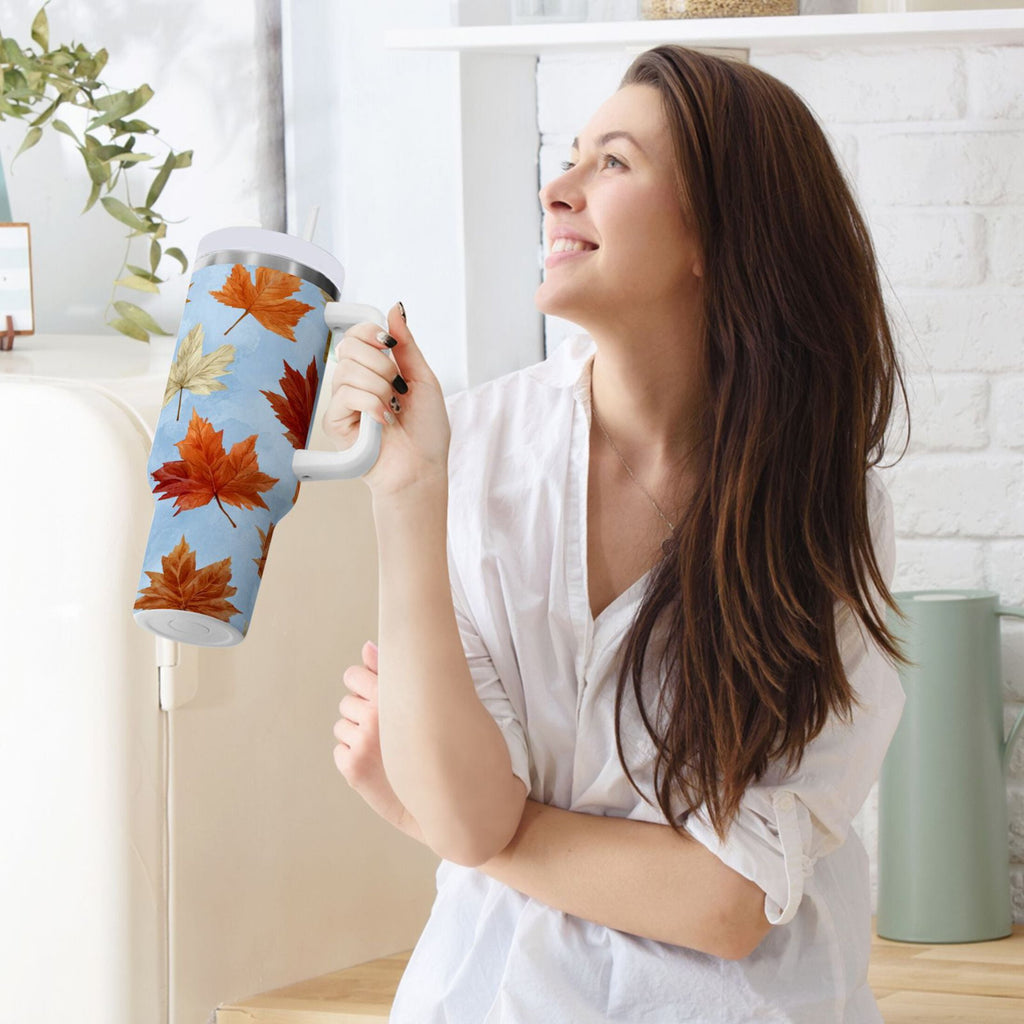 30 oz Insulated Stainless Steel Tumbler Double Wall Stainless Steel Tumbler with 2-Way Drinking Autumn Maple Leaves C641A