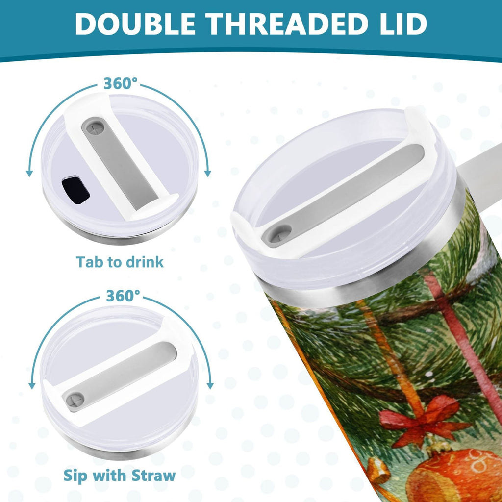 30 oz Insulated Stainless Steel Tumbler Double Wall Stainless Steel Tumbler with 2-Way Drinking Christmas Ornaments Watercolor Painting C639H