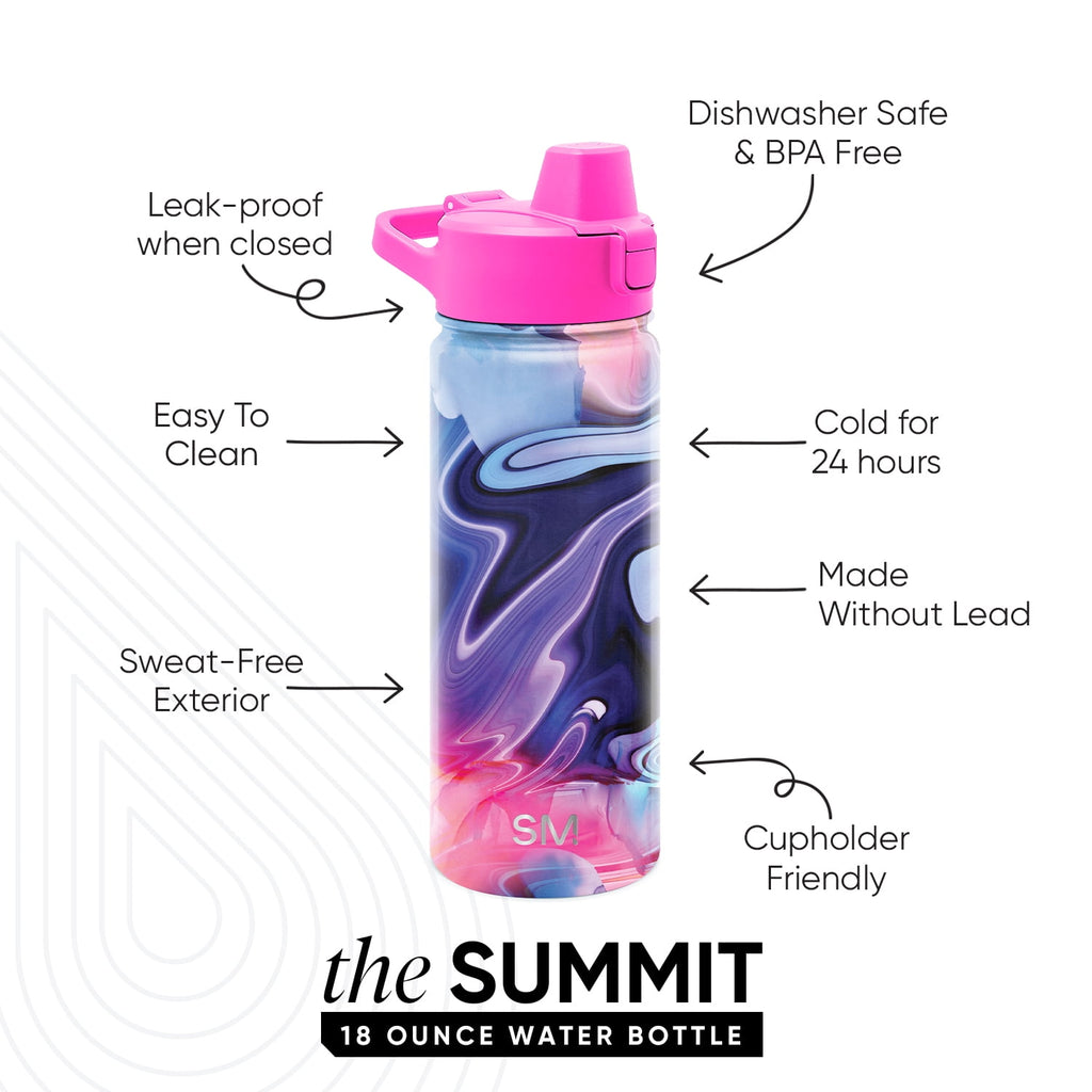 Simple Modern 18 fl oz Insulated Stainless Steel Summit Water Bottle with Covered Silicone Straw Lid | Dreamcicle C401C