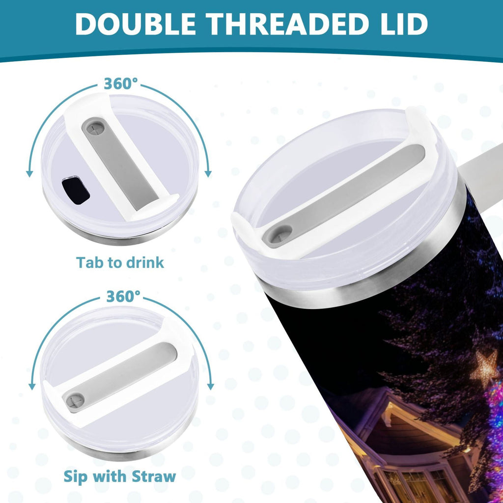 40 oz Insulated Stainless Steel Tumbler Double Wall Stainless Steel Tumbler with 2-Way Drinking Christmas Trees with Lights C664B