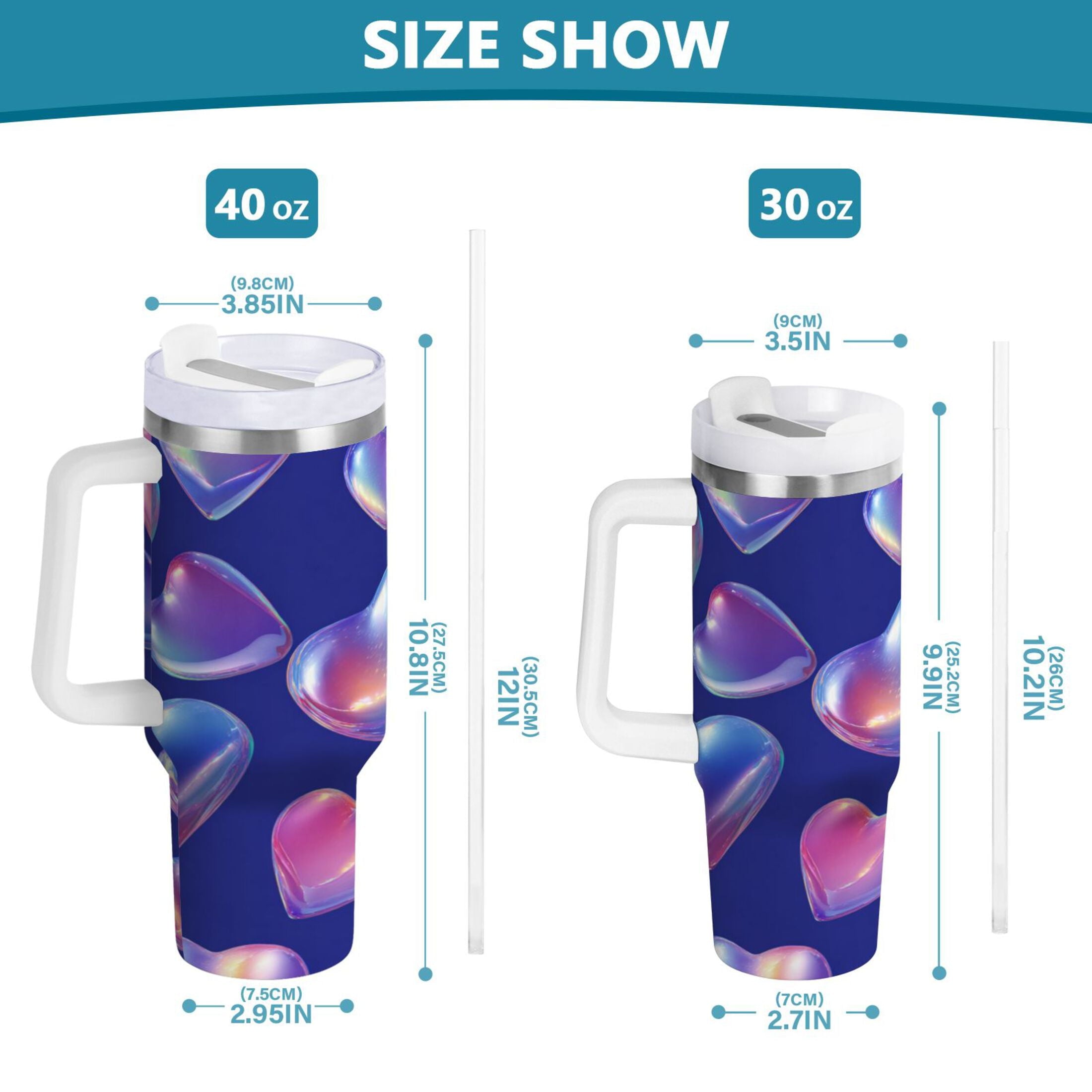 30 oz Insulated Stainless Steel Tumbler Double Wall Stainless Steel Tumbler with 2-Way Drinking Pink-purple Hearts C508B