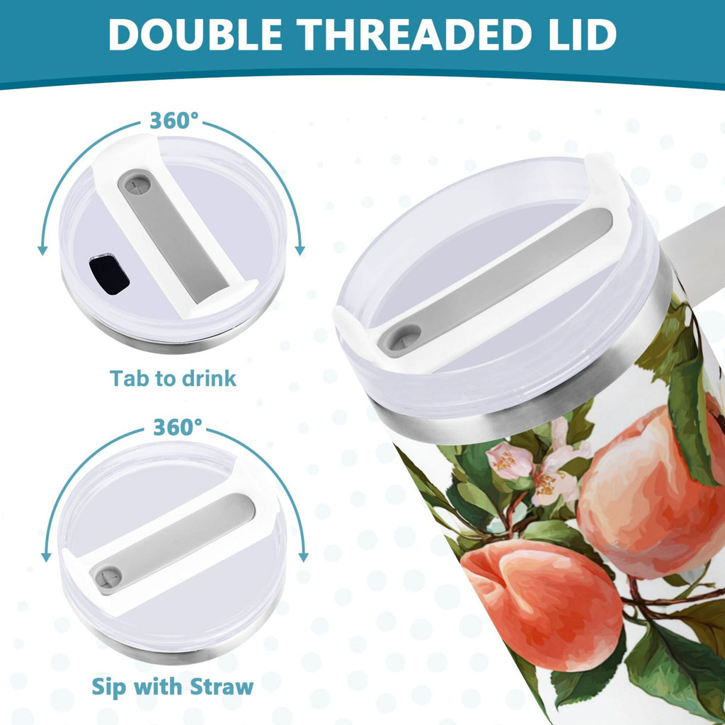 30 oz Insulated Stainless Steel Tumbler Double Wall Stainless Steel Tumbler with 2-Way Drinking Peach Fruit Pattern C503Y