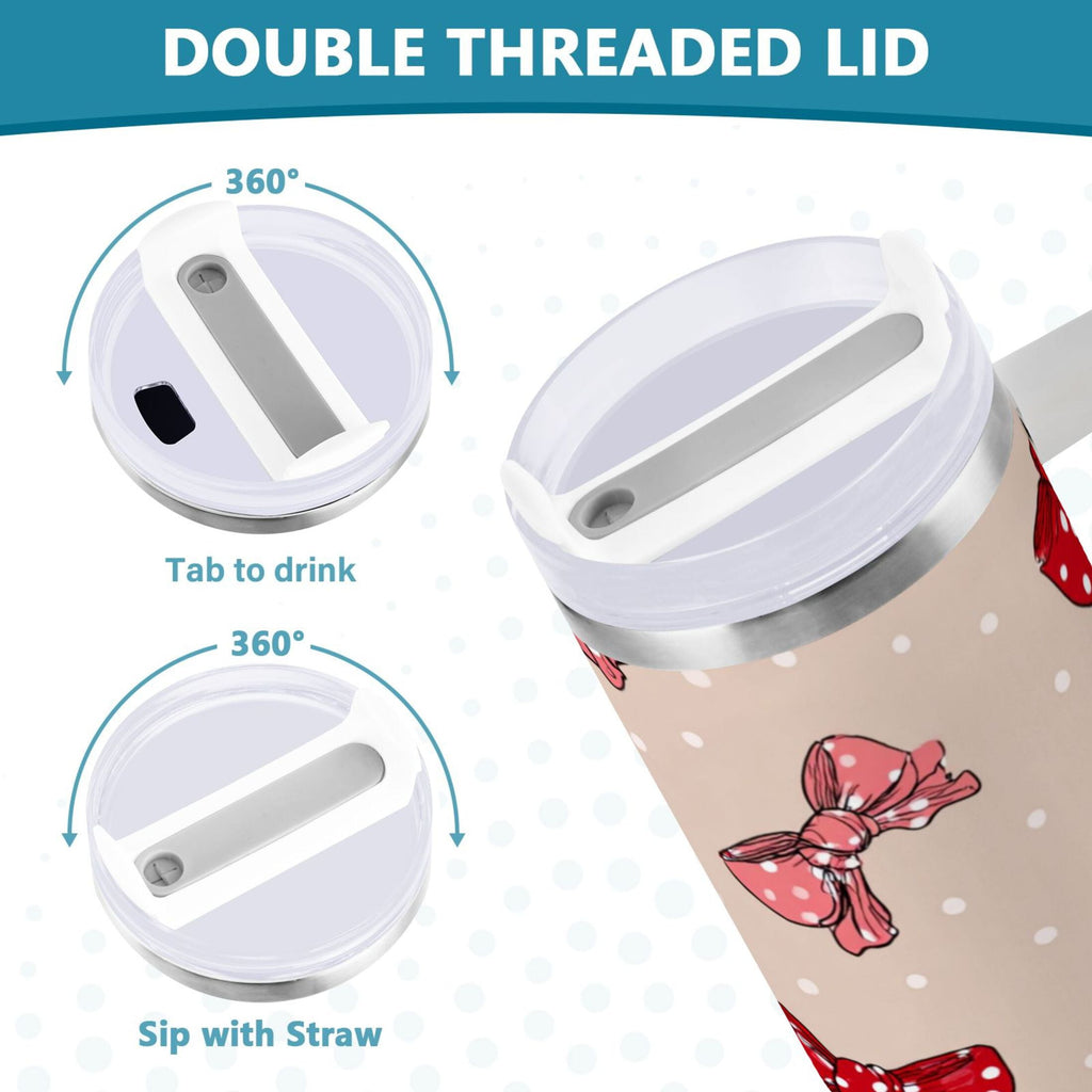 30 oz Insulated Stainless Steel Tumbler Double Wall Stainless Steel Tumbler with 2-Way Drinking Cute Red Bows Pattern C541R