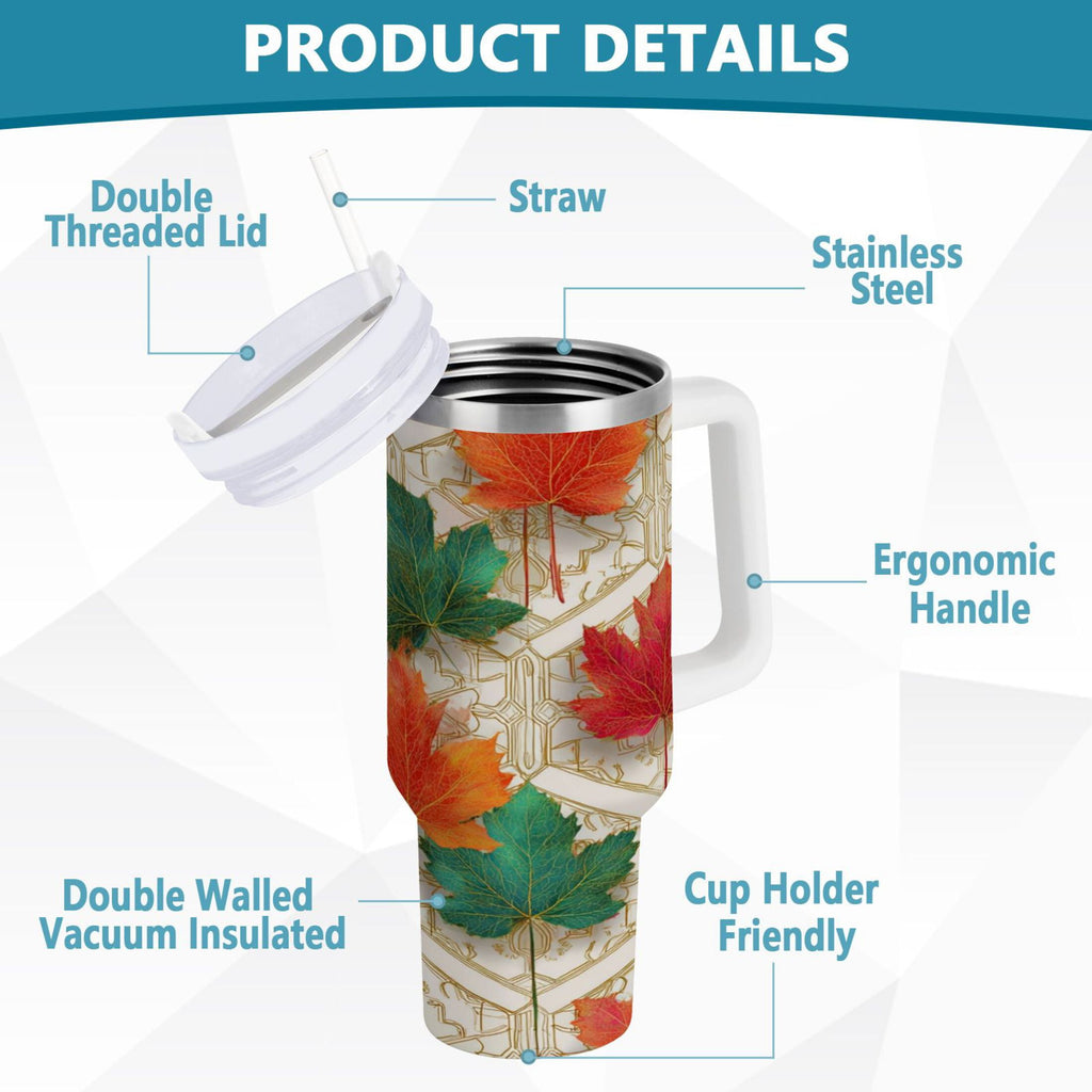 30 oz Insulated Stainless Steel Tumbler Double Wall Stainless Steel Tumbler with 2-Way Drinking Green and Red Maple Leaves C565U