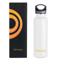 LIFE'S EASY 20 oz. Sports Insulated Water Bottle with Lid. Stainless Steel Vacuum Double Wall Thermo for Modern Hot and Cold Drinks, Simple Metal Hydro Canteen for Travel Men and Women (White) C417X