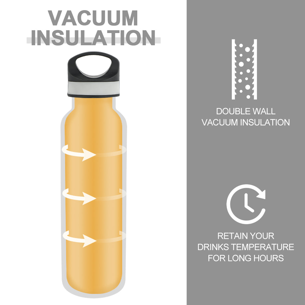 LIFE'S EASY 20 oz. Sports Insulated Water Bottle with Lid. Stainless Steel Vacuum Double Wall Thermo for Modern Hot and Cold Drinks, Simple Metal Hydro Canteen for Travel Men and Women (White) C417X