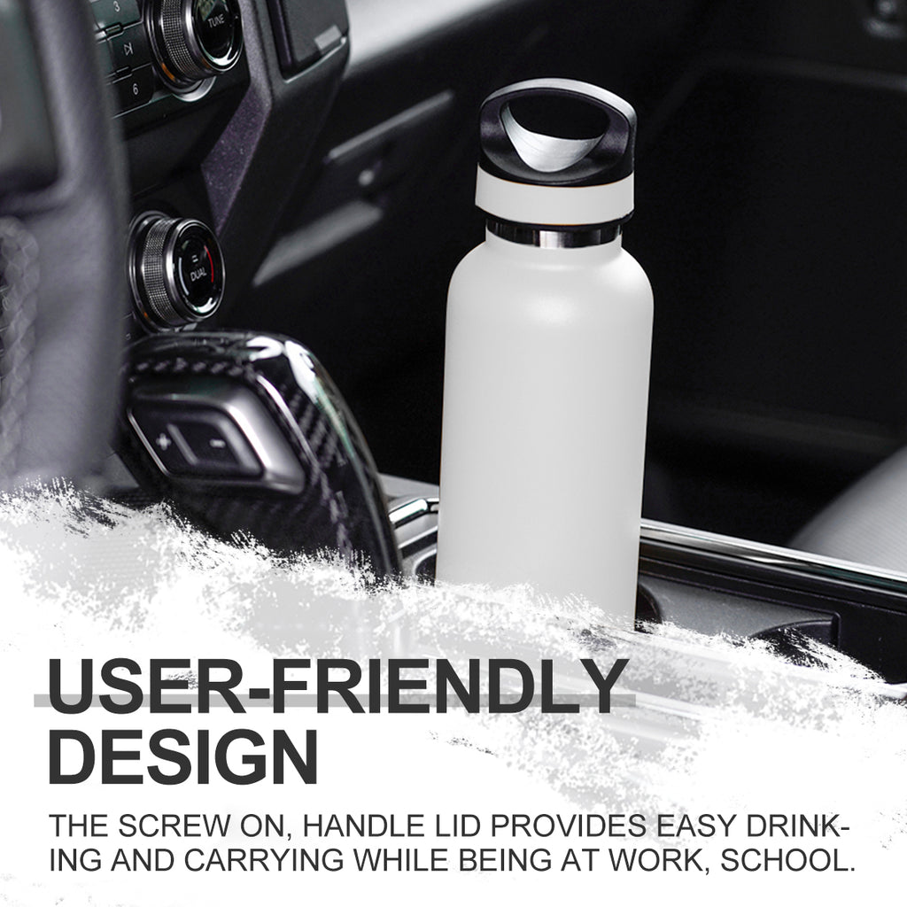 LIFE'S EASY 20 oz. Sports Insulated Water Bottle with Lid. Stainless Steel Vacuum Double Wall Thermo for Modern Hot and Cold Drinks, Simple Metal Hydro Canteen for Travel Men and Women (White) C417X