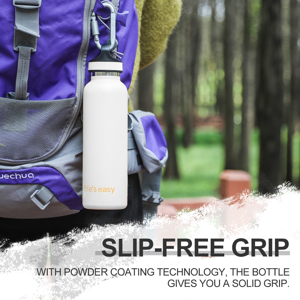 LIFE'S EASY 20 oz. Sports Insulated Water Bottle with Lid. Stainless Steel Vacuum Double Wall Thermo for Modern Hot and Cold Drinks, Simple Metal Hydro Canteen for Travel Men and Women (White) C417X