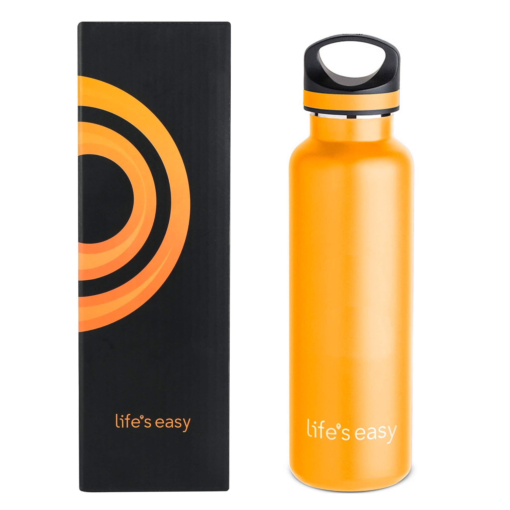 LIFE'S EASY 20 oz. Sports Insulated Water Bottle with Lid. Stainless Steel Vacuum Double Wall Thermo for Modern Hot and Cold Drinks, Simple Metal Hydro Canteen for Travel Men and Women (White) C417X