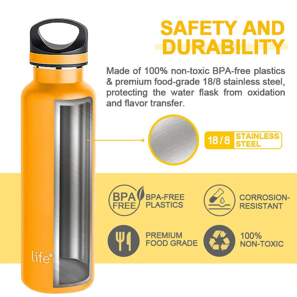 LIFE'S EASY 20 oz. Sports Insulated Water Bottle with Lid. Stainless Steel Vacuum Double Wall Thermo for Modern Hot and Cold Drinks, Simple Metal Hydro Canteen for Travel Men and Women (White) C417X