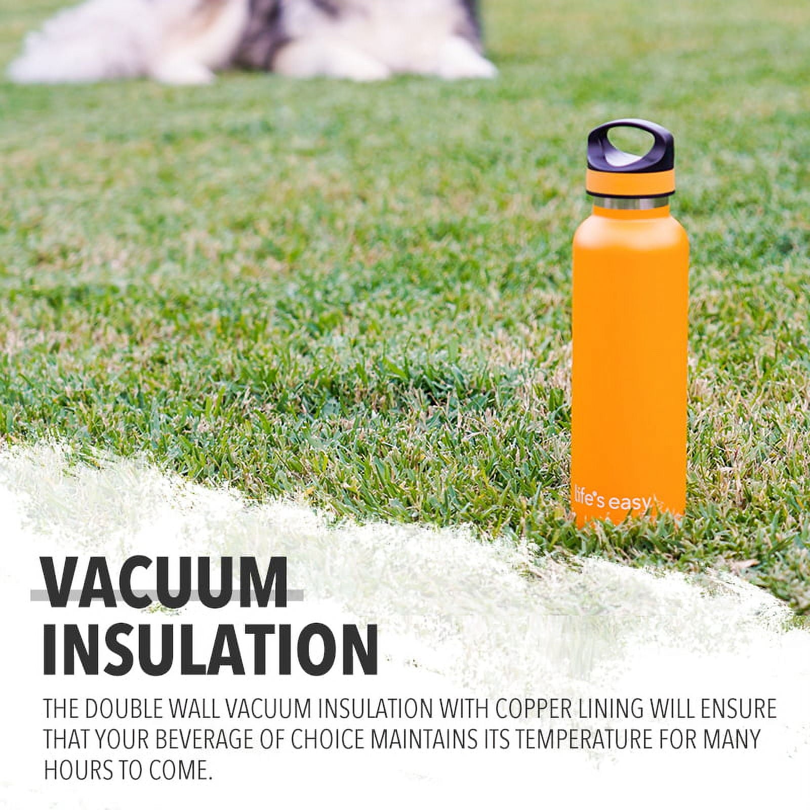 LIFE'S EASY 20 oz. Sports Insulated Water Bottle with Lid. Stainless Steel Vacuum Double Wall Thermo for Modern Hot and Cold Drinks, Simple Metal Hydro Canteen for Travel Men and Women (White) C417X