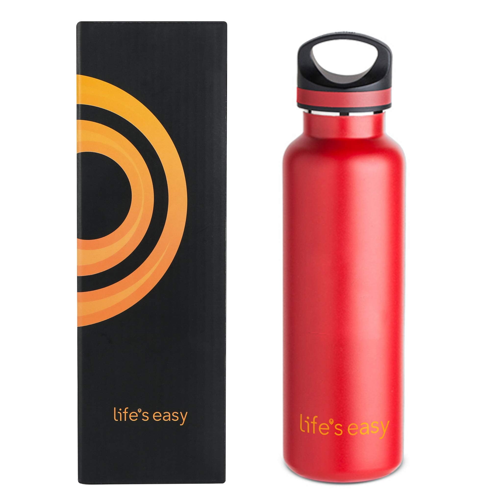 LIFE'S EASY 20 oz. Sports Insulated Water Bottle with Lid. Stainless Steel Vacuum Double Wall Thermo for Modern Hot and Cold Drinks, Simple Metal Hydro Canteen for Travel Men and Women (White) C417X