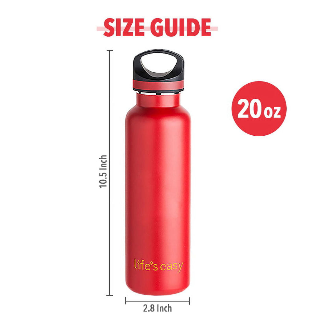 LIFE'S EASY 20 oz. Sports Insulated Water Bottle with Lid. Stainless Steel Vacuum Double Wall Thermo for Modern Hot and Cold Drinks, Simple Metal Hydro Canteen for Travel Men and Women (White) C417X