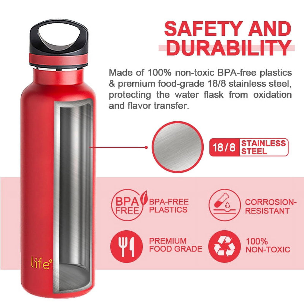 LIFE'S EASY 20 oz. Sports Insulated Water Bottle with Lid. Stainless Steel Vacuum Double Wall Thermo for Modern Hot and Cold Drinks, Simple Metal Hydro Canteen for Travel Men and Women (White) C417X