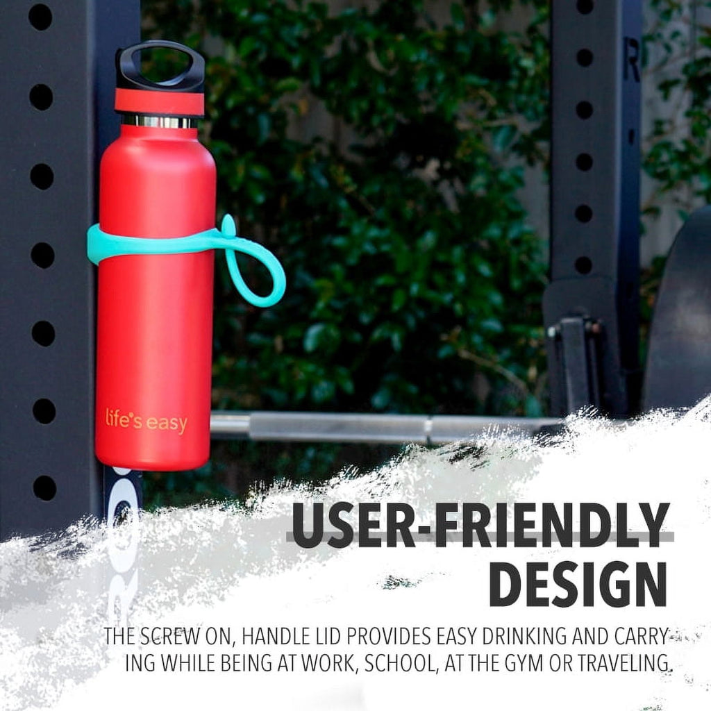 LIFE'S EASY 20 oz. Sports Insulated Water Bottle with Lid. Stainless Steel Vacuum Double Wall Thermo for Modern Hot and Cold Drinks, Simple Metal Hydro Canteen for Travel Men and Women (White) C417X