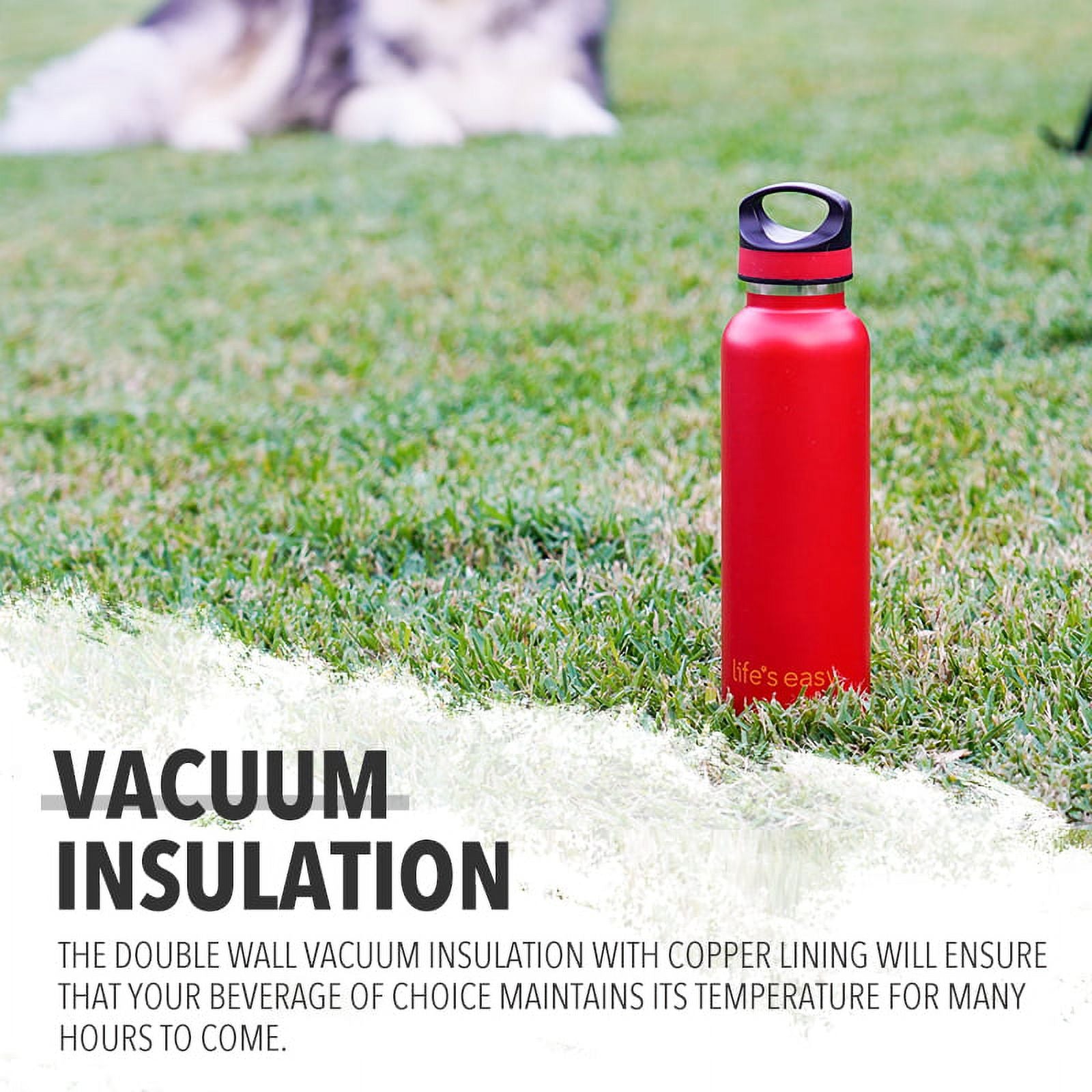 LIFE'S EASY 20 oz. Sports Insulated Water Bottle with Lid. Stainless Steel Vacuum Double Wall Thermo for Modern Hot and Cold Drinks, Simple Metal Hydro Canteen for Travel Men and Women (White) C417X