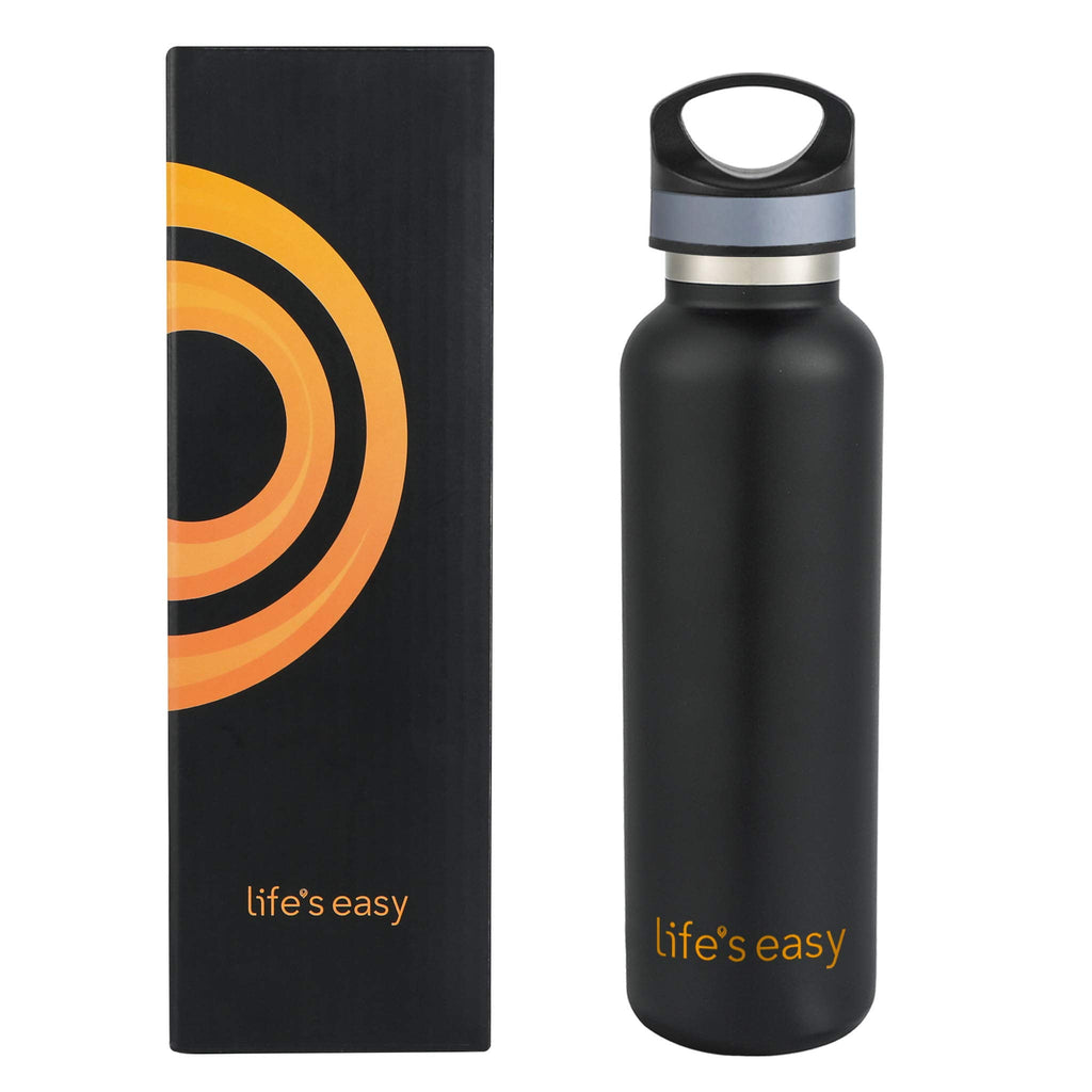 LIFE'S EASY 20 oz. Sports Insulated Water Bottle with Lid. Stainless Steel Vacuum Double Wall Thermo for Modern Hot and Cold Drinks, Simple Metal Hydro Canteen for Travel Men and Women (White) C417X