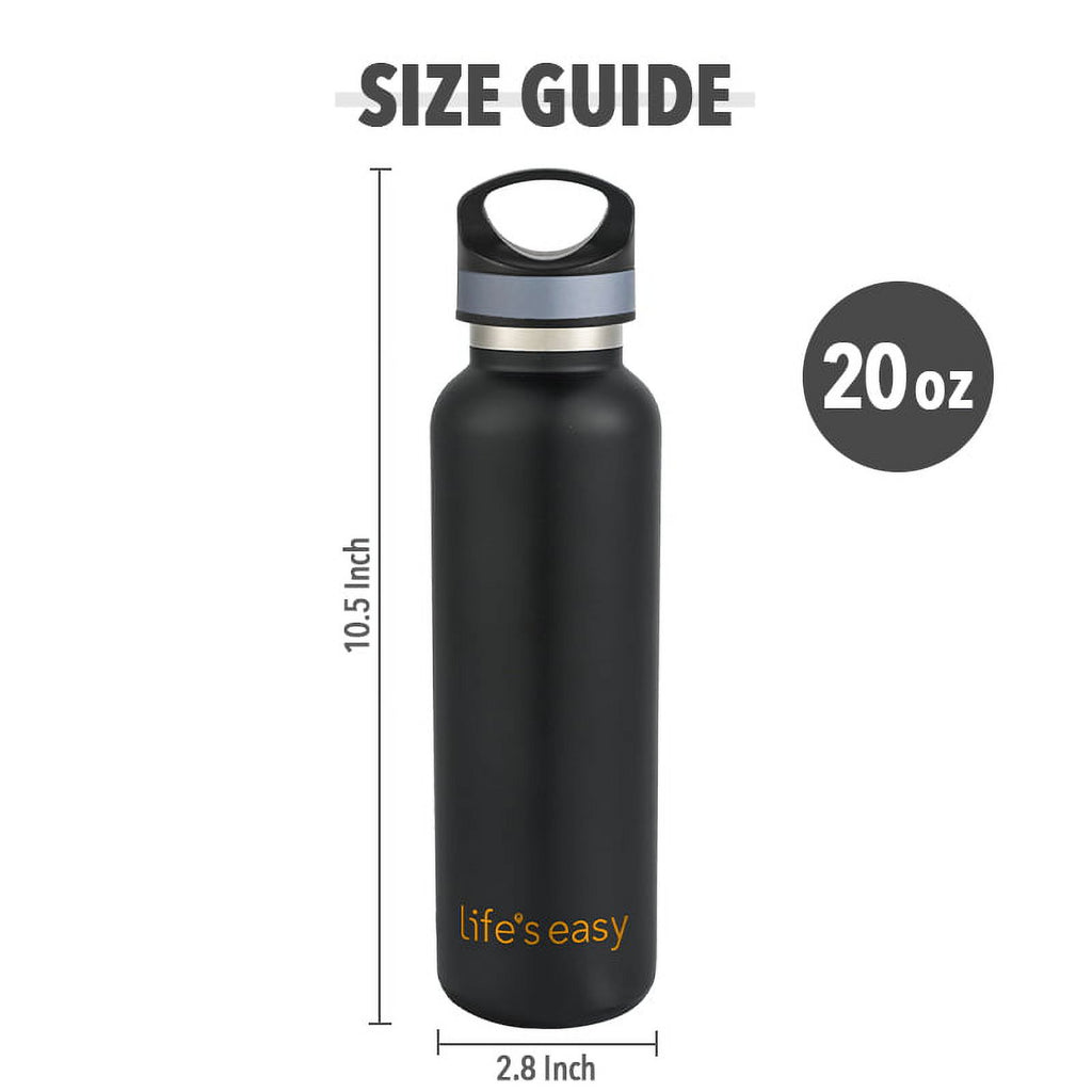 LIFE'S EASY 20 oz. Sports Insulated Water Bottle with Lid. Stainless Steel Vacuum Double Wall Thermo for Modern Hot and Cold Drinks, Simple Metal Hydro Canteen for Travel Men and Women (White) C417X