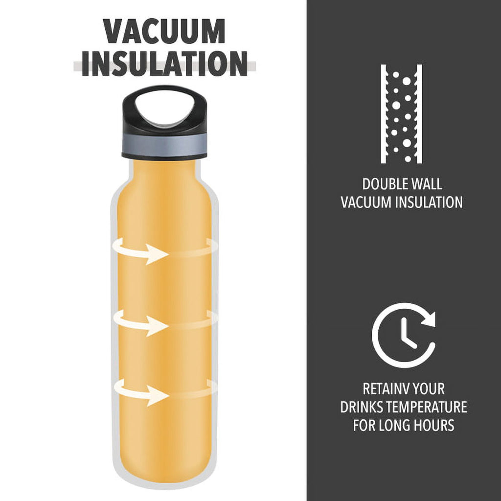 LIFE'S EASY 20 oz. Sports Insulated Water Bottle with Lid. Stainless Steel Vacuum Double Wall Thermo for Modern Hot and Cold Drinks, Simple Metal Hydro Canteen for Travel Men and Women (White) C417X