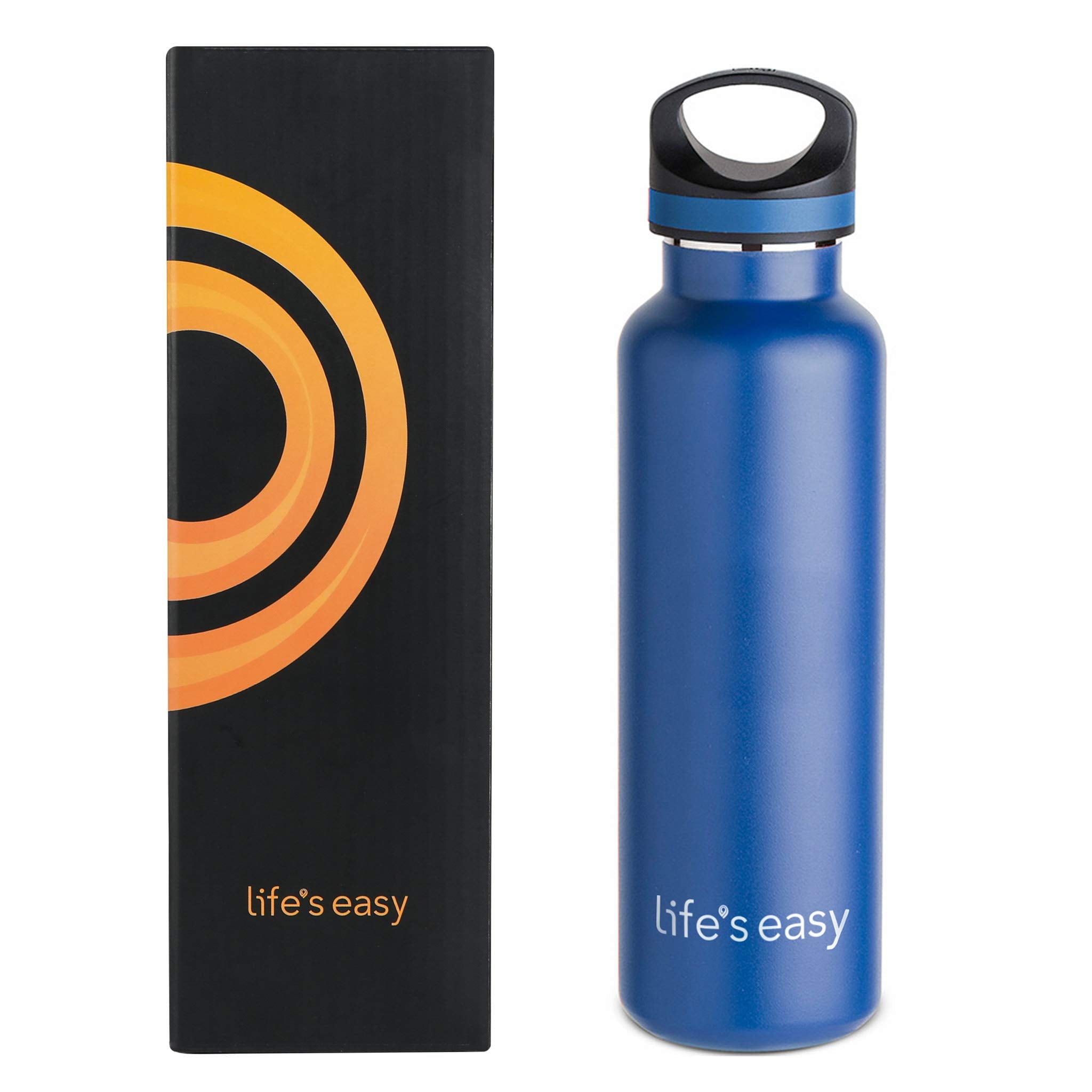 LIFE'S EASY 20 oz. Sports Insulated Water Bottle with Lid. Stainless Steel Vacuum Double Wall Thermo for Modern Hot and Cold Drinks, Simple Metal Hydro Canteen for Travel Men and Women (White) C417X