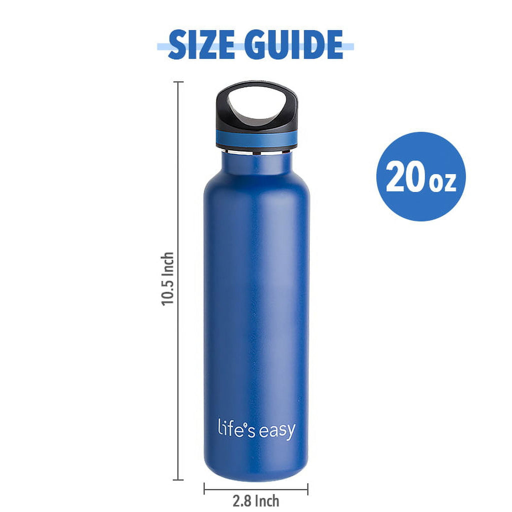 LIFE'S EASY 20 oz. Sports Insulated Water Bottle with Lid. Stainless Steel Vacuum Double Wall Thermo for Modern Hot and Cold Drinks, Simple Metal Hydro Canteen for Travel Men and Women (White) C417X