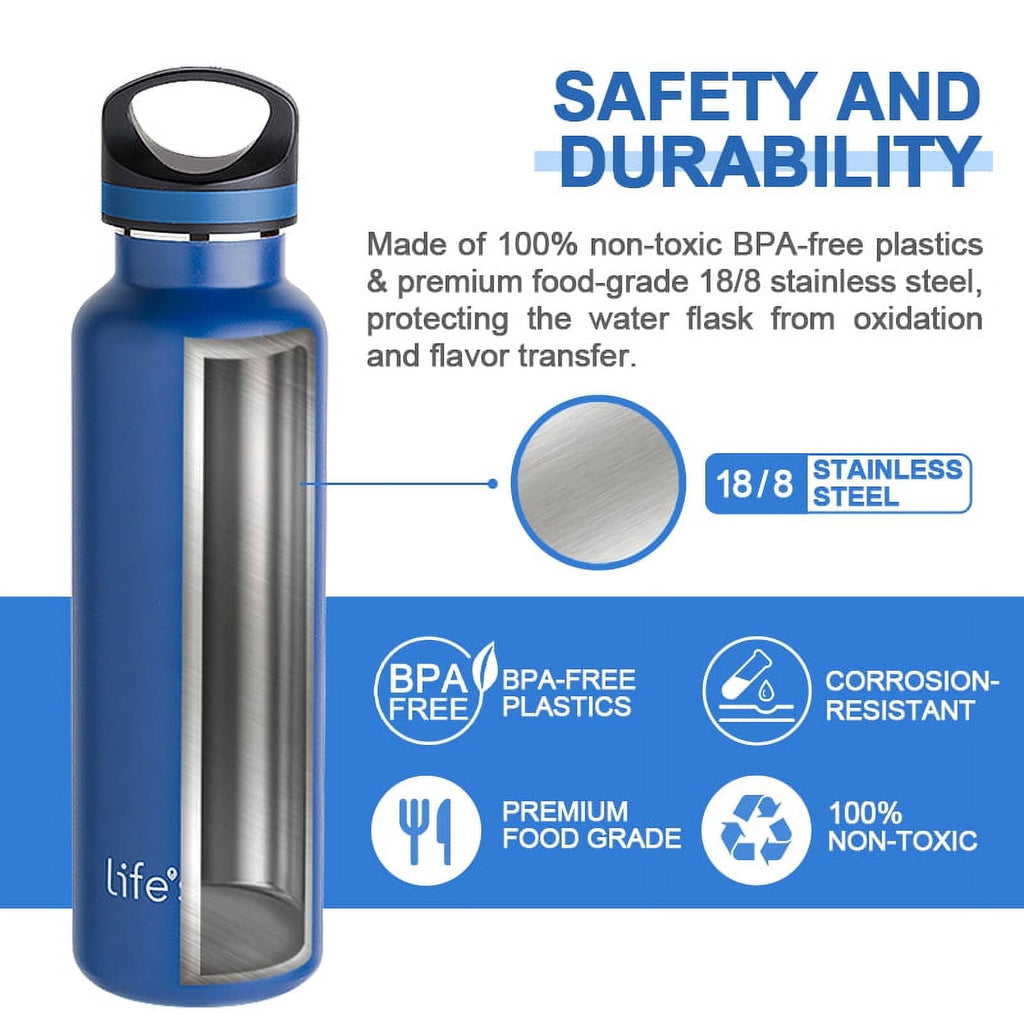 LIFE'S EASY 20 oz. Sports Insulated Water Bottle with Lid. Stainless Steel Vacuum Double Wall Thermo for Modern Hot and Cold Drinks, Simple Metal Hydro Canteen for Travel Men and Women (White) C417X