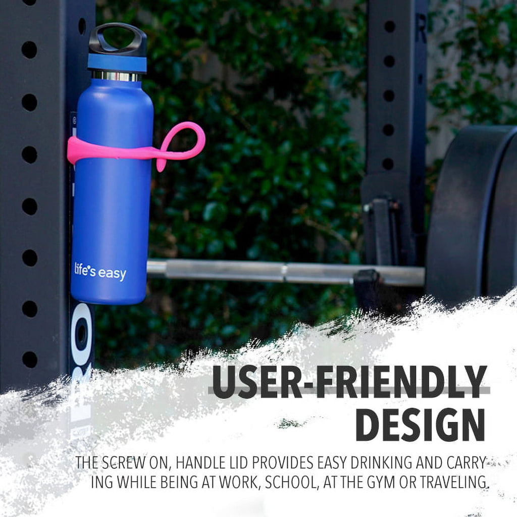LIFE'S EASY 20 oz. Sports Insulated Water Bottle with Lid. Stainless Steel Vacuum Double Wall Thermo for Modern Hot and Cold Drinks, Simple Metal Hydro Canteen for Travel Men and Women (White) C417X