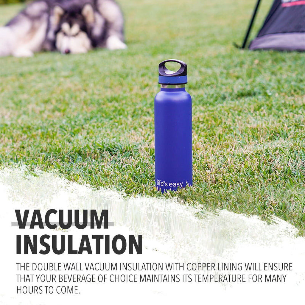 LIFE'S EASY 20 oz. Sports Insulated Water Bottle with Lid. Stainless Steel Vacuum Double Wall Thermo for Modern Hot and Cold Drinks, Simple Metal Hydro Canteen for Travel Men and Women (White) C417X