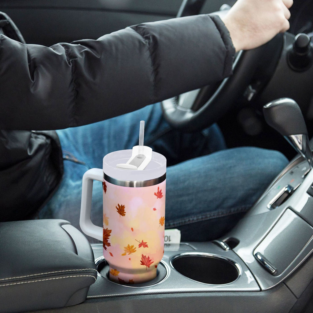 30 oz Insulated Stainless Steel Tumbler Double Wall Stainless Steel Tumbler with 2-Way Drinking Autumn Leaves Falling C588D