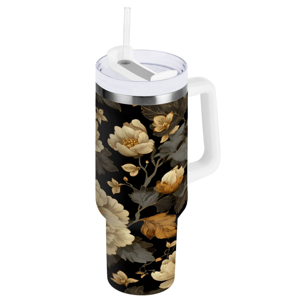 30 oz Insulated Stainless Steel Tumbler Double Wall Stainless Steel Tumbler with 2-Way Drinking Elegant Beige Floral C486N