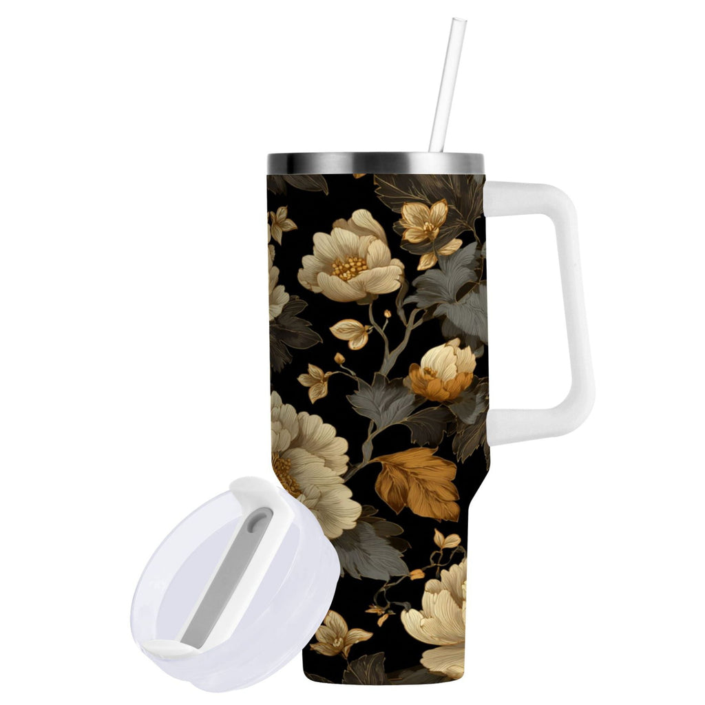 30 oz Insulated Stainless Steel Tumbler Double Wall Stainless Steel Tumbler with 2-Way Drinking Elegant Beige Floral C486N