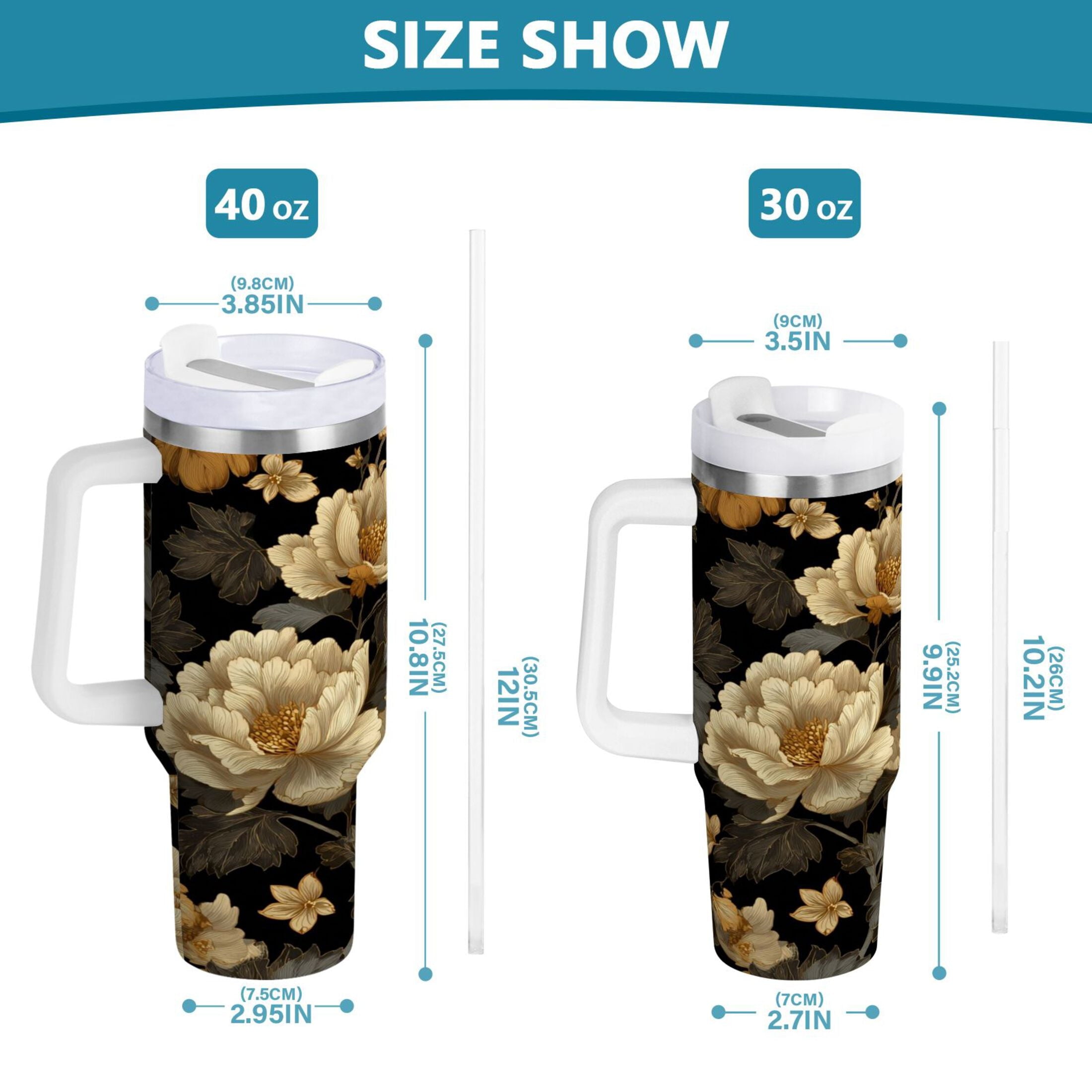 30 oz Insulated Stainless Steel Tumbler Double Wall Stainless Steel Tumbler with 2-Way Drinking Elegant Beige Floral C486N