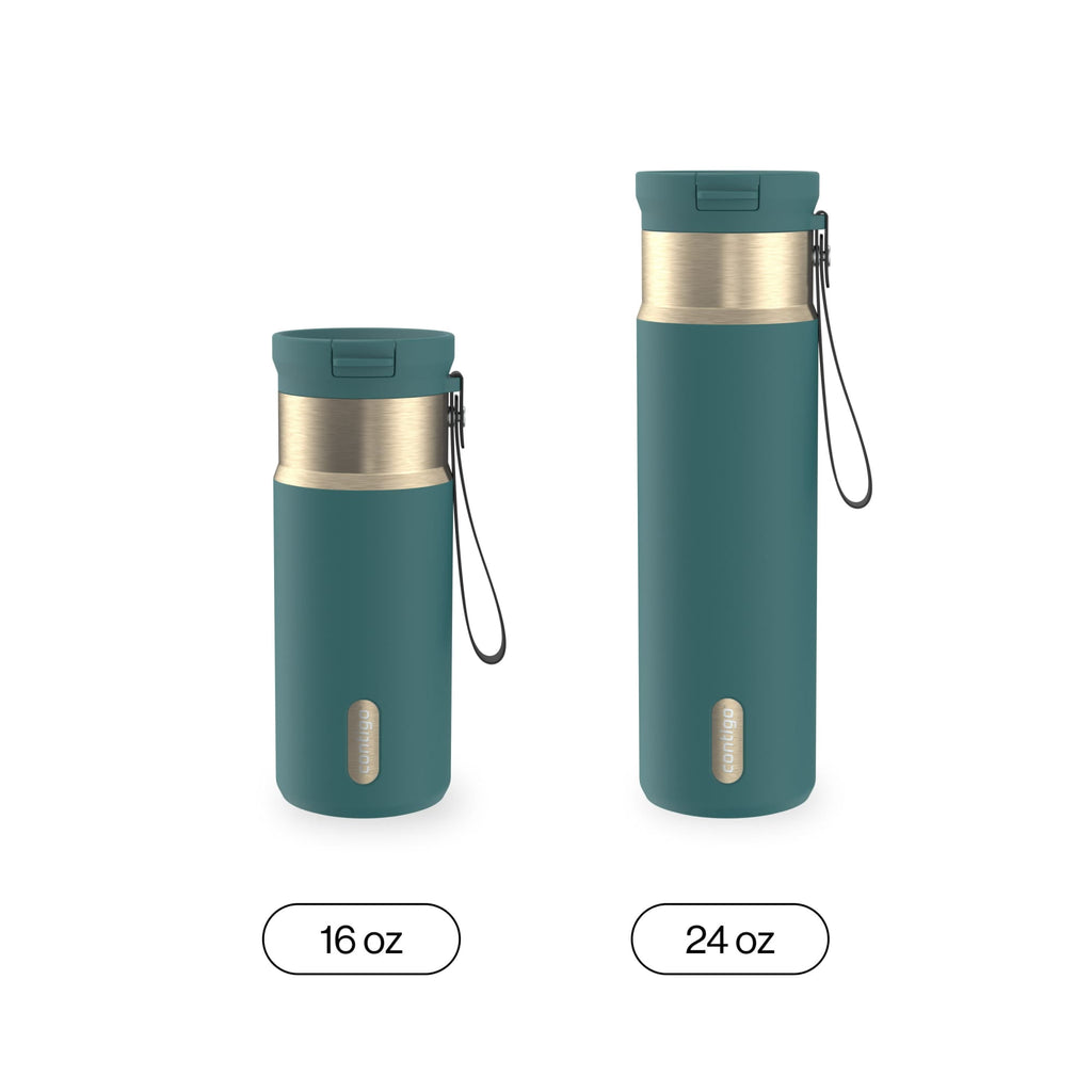 Contigo SnapSeal 16 oz Leakproof Stainless Steel Water Bottle with Carrying Strap C048E