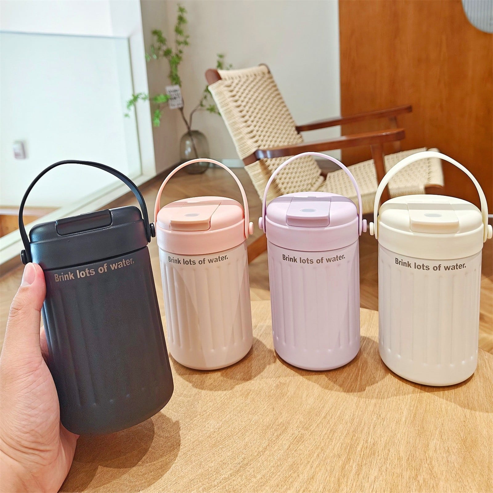 BinKFF Simple Modern Travel Coffee Mug, Insulated Coffee Tumblers with Lid, Double Walled Iced Travel Coffee Mug for Woman and Man Stainless Steel Tumbler with Handle C442T
