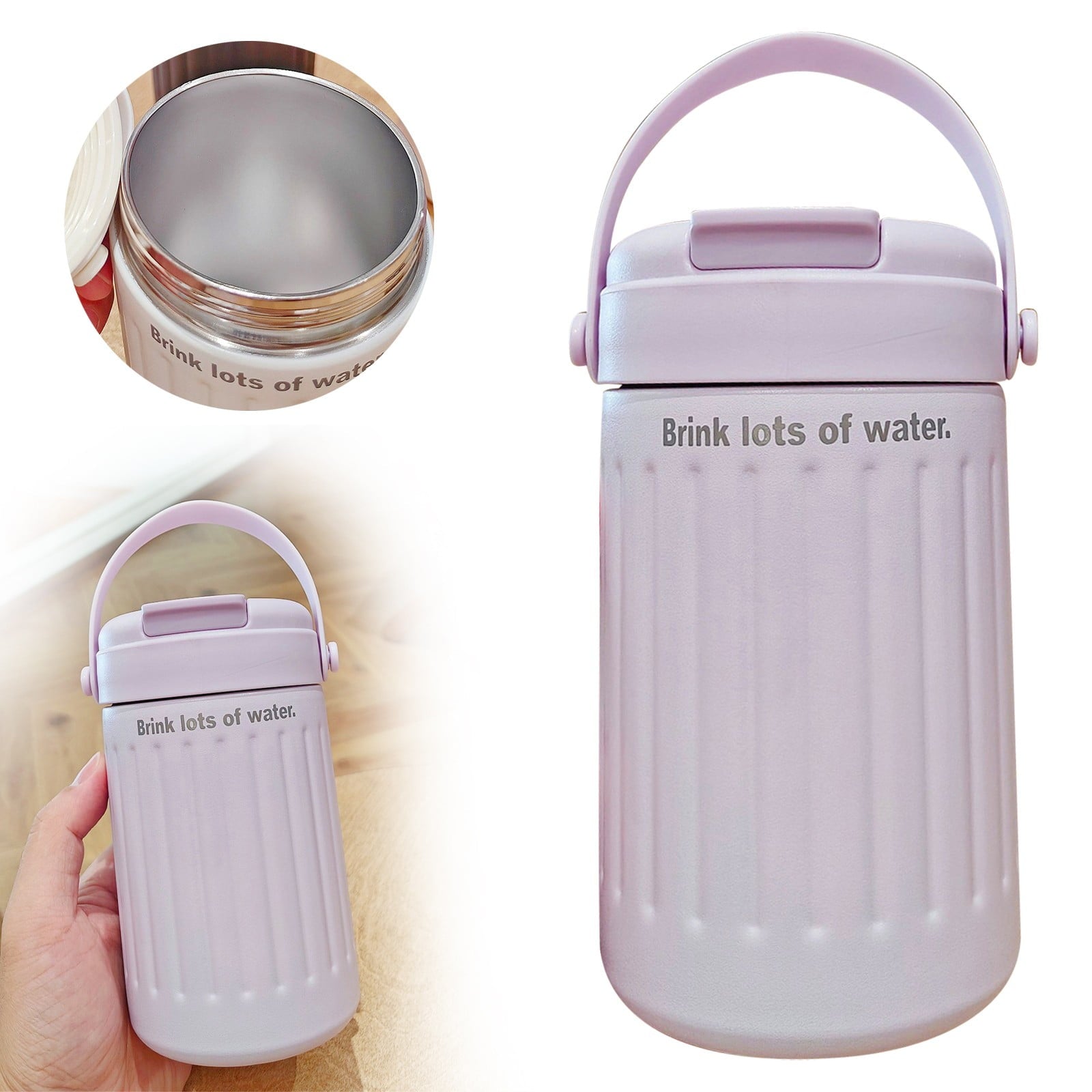 BinKFF Simple Modern Travel Coffee Mug, Insulated Coffee Tumblers with Lid, Double Walled Iced Travel Coffee Mug for Woman and Man Stainless Steel Tumbler with Handle C442T